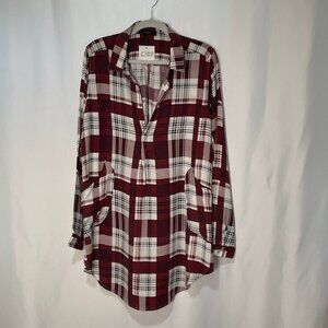 (NWT) OLIVACEOUS Plaid Blouse/Tunic, Burgundy/Ivory - L